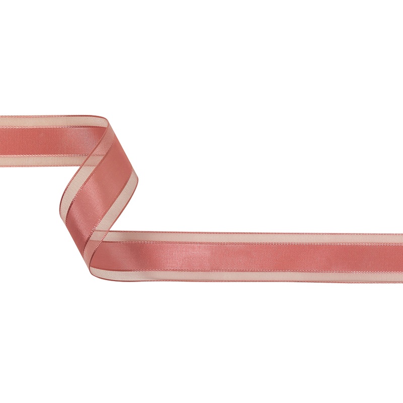 Bubblegum Woven Ribbon with Sheer Organza Borders – 1″