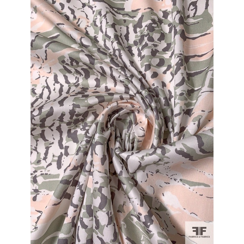 Exotic Printed Lightweight Cotton Sateen – Dark Taupe / Sage / Blush Fabric by the Yard