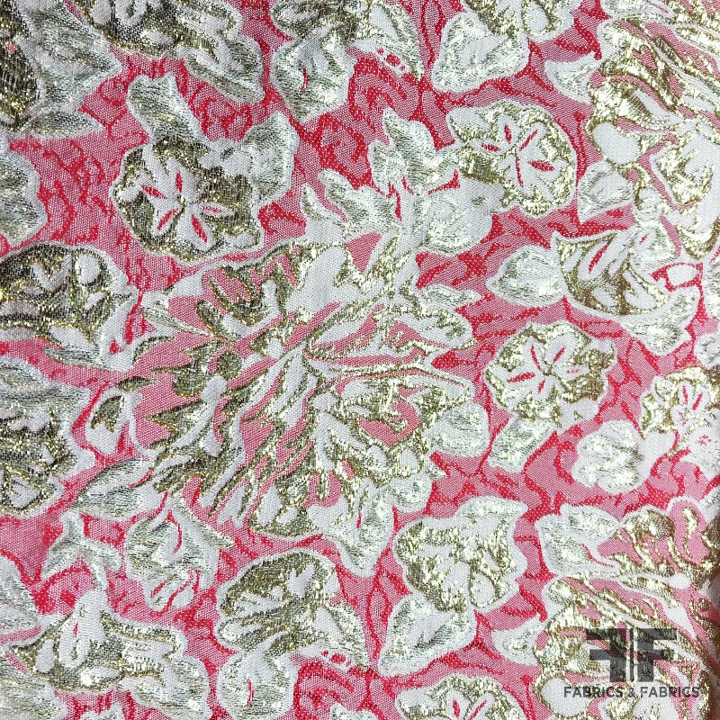 Floral Metallic Brocade – Deep Pink/Gold Fabric by the Yard
