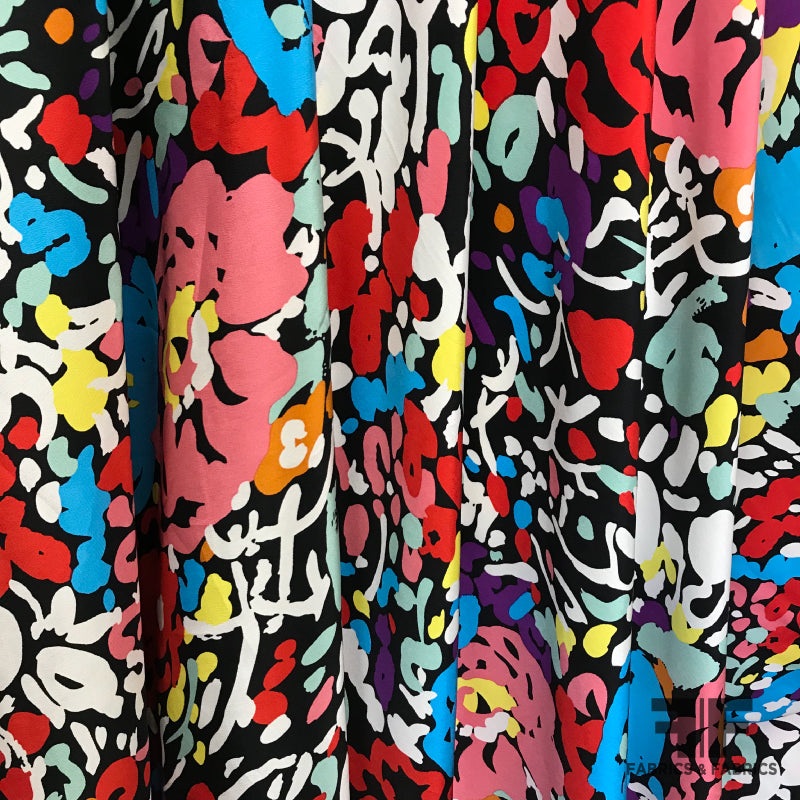 Floral Pop Printed Silk Crepe De Chine – Multicolor Fabric by the Yard