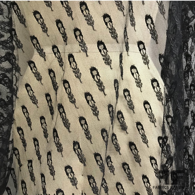 French Chantilly Lace with Feather Pattern – Black Fabric by the Yard