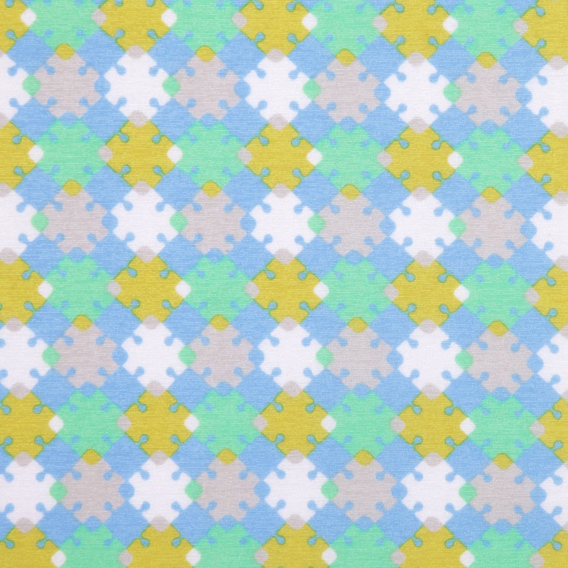 Horizon Blue, Vibrant Green and Golden Palm Geometric Polyester Jersey