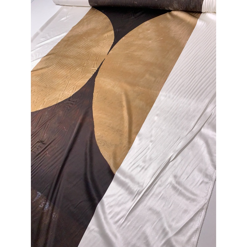 Italian Half Moons Printed Stretch Silk Charmeuse Panel – Tan / Brown Fabric by the Panel