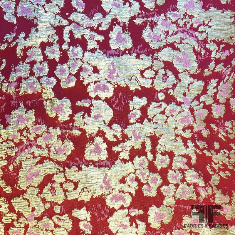 Metallic Abstract Brocade – Pink/Red/Gold Fabric by the Yard