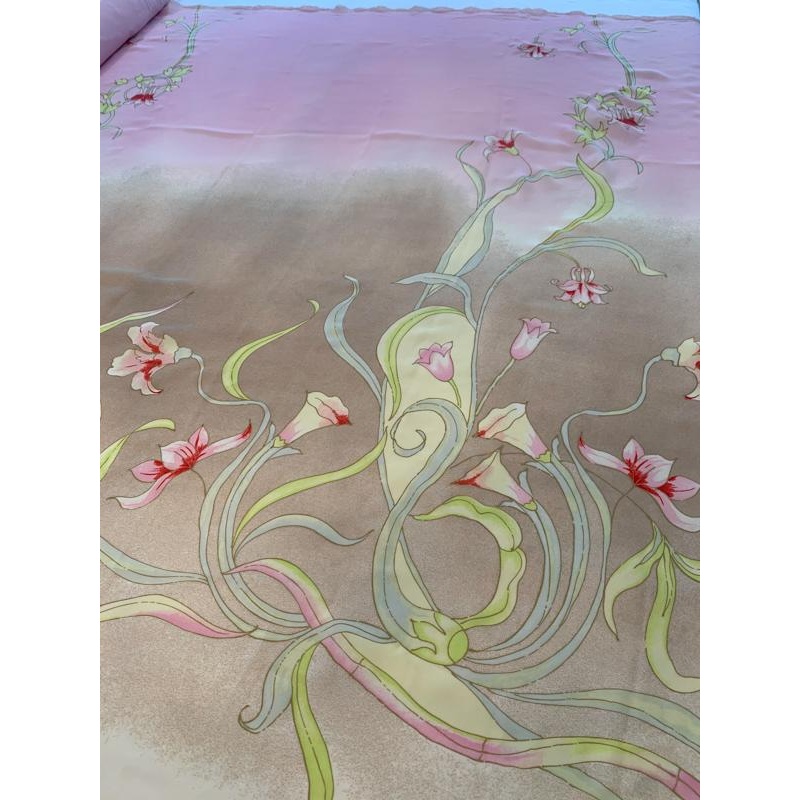 Ombr Floral Vines Printed Silk Georgette – Tan / Pink / Yellow Fabric by the Yard