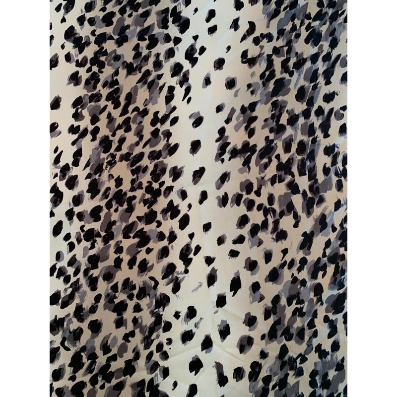 Painterly Spotted Animal-Like Printed Fine Silk Twill – Black / Grey / Tan / White Fabric by the Yard