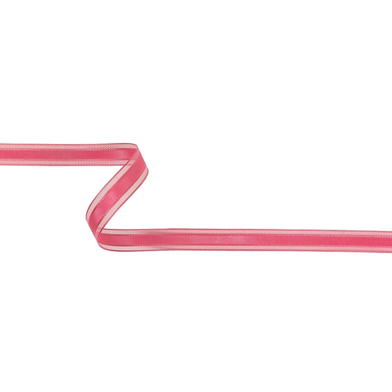 Pink Carnation Woven Ribbon with Sheer Organza Borders – 0.5″