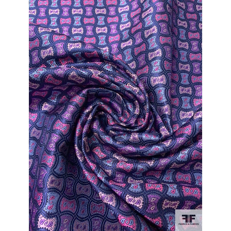 Wavy Basket-Look Silk Necktie Jacquard Brocade – Navy / Pink / Purple / Carolina Blue Fabric by the Yard