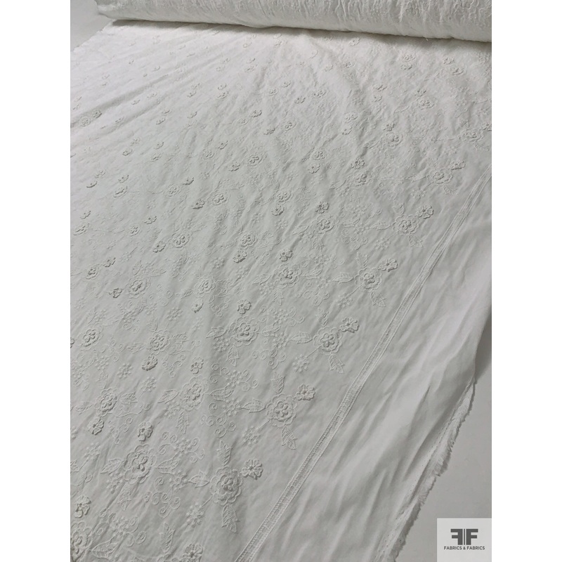 3-Dimensional Floral Embroidered Cotton – Off-White Fabric by the Yard
