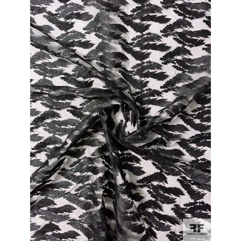 Abstract Leaf Embroidered Tulle – Black Fabric by the Yard