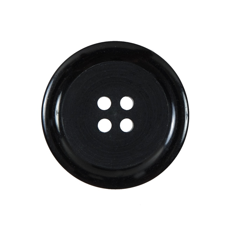 Black 4-Hole Plastic Button with Flat Core and Rounded Rim – 40L/25.5mm