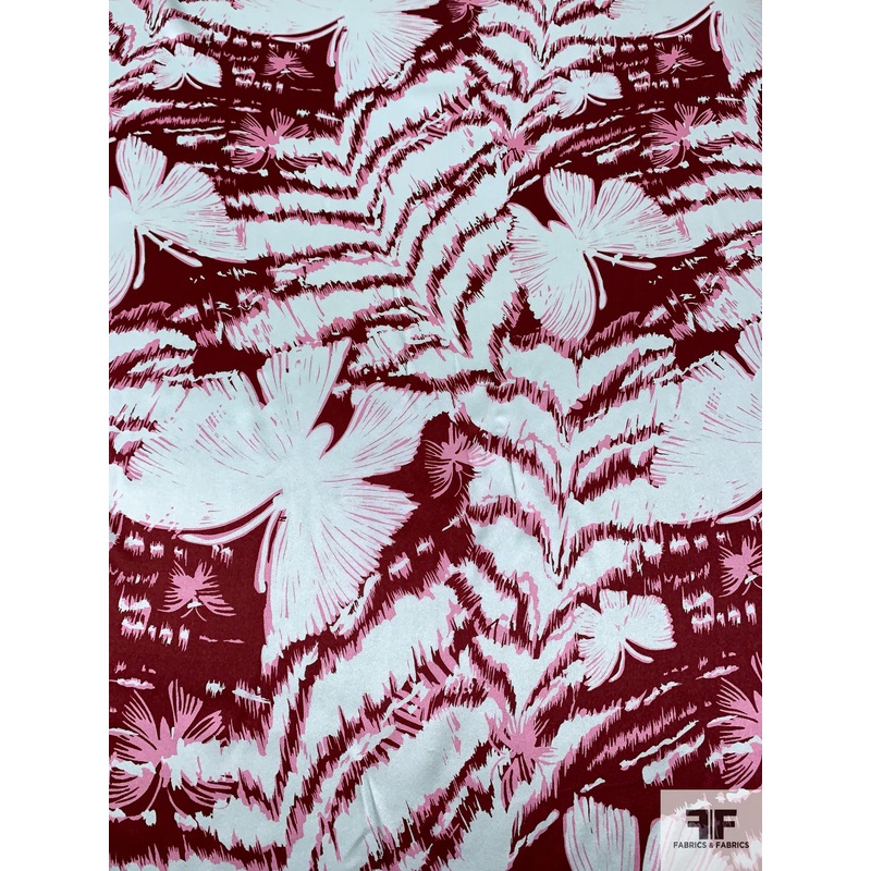 Butterfly Tie-Dye Printed Silk Charmeuse – Burgundy / Pink / Icy MInt Fabric by the Yard
