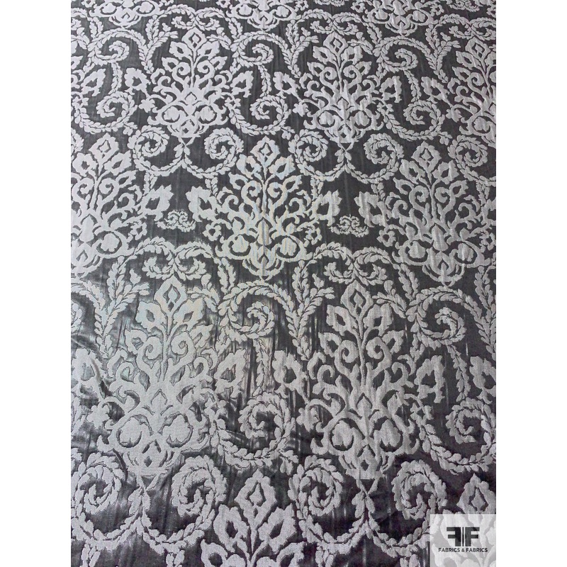 Damask-Like Reversible Brocade – Dark Grey / Light Grey Fabric by the Yard