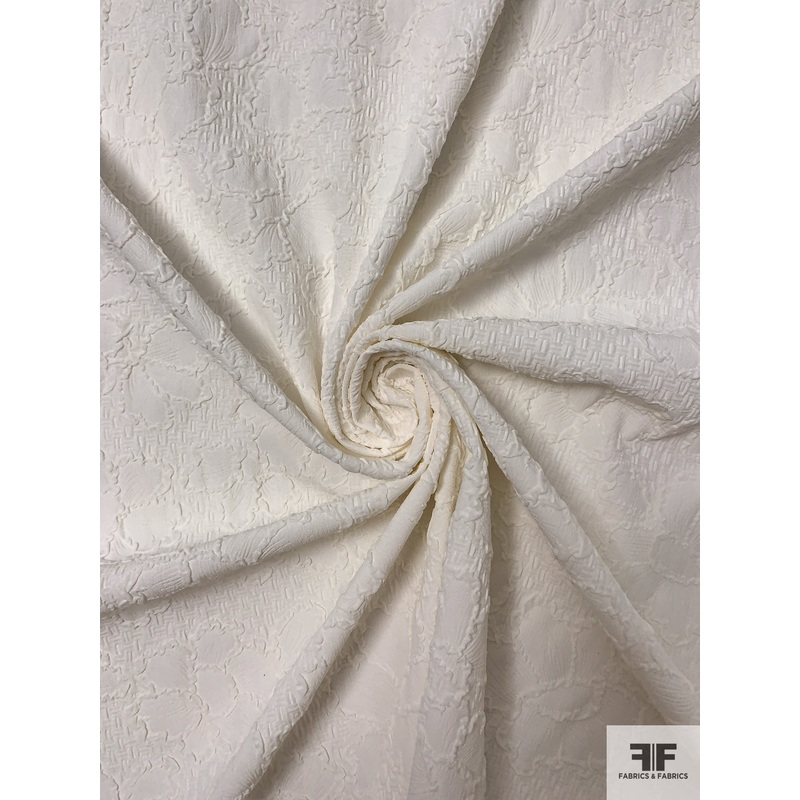 French Floral Textured 4-Way Stretch Brocade – Off-White Fabric by the Yard