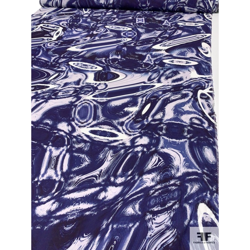 Galactic Rings Printed Silk Georgette – Navy / White Fabric by the Yard