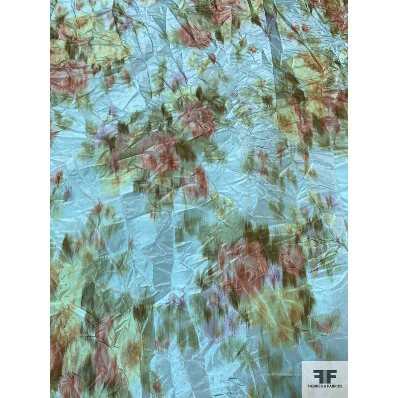 Hazy Floral Printed Crushed Poly-Nylon Taffeta – Seafoam / Olive / Dusty Mauve Fabric by the Yard