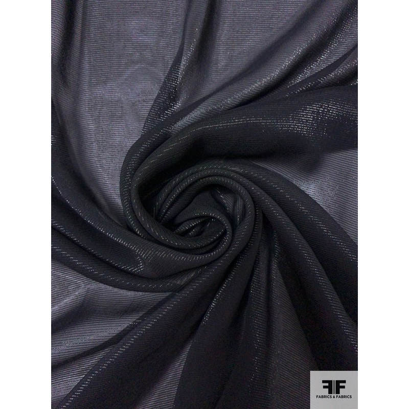 Italian Metallic Pinstriped Chiffon – Black Fabric by the Yard