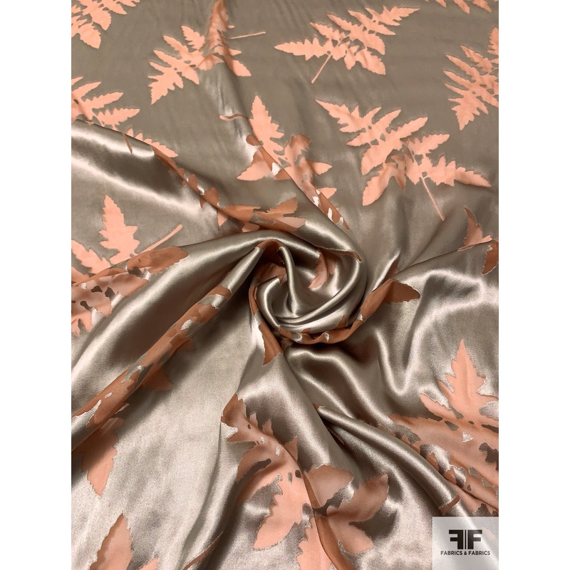 Leaf Burnout Silk – Taupe / Toffee Fabric by the Yard