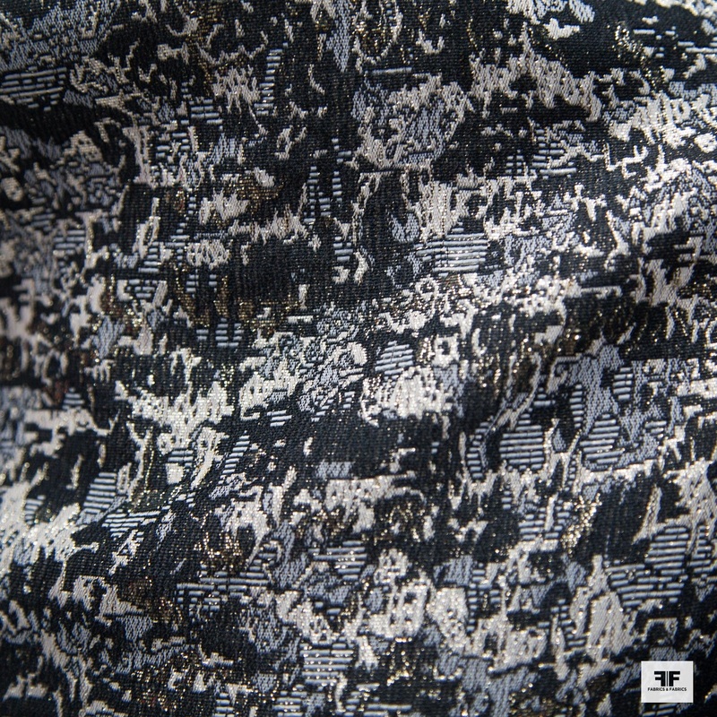 Metallic Abstract Brocade – Gold/Black/White Fabric by the Yard