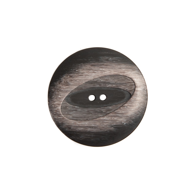 Plastic 2-Hole Button Made in Italy – 36L/23mm – Taupe and Dark Brown Woodgrain with Ovals