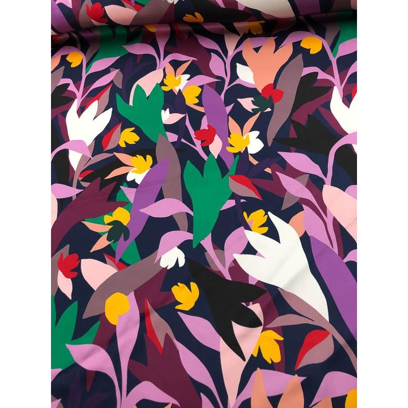 Prabal Gurung Modern Floral Printed Silk Charmeuse – Multicolor Fabric by the Yard