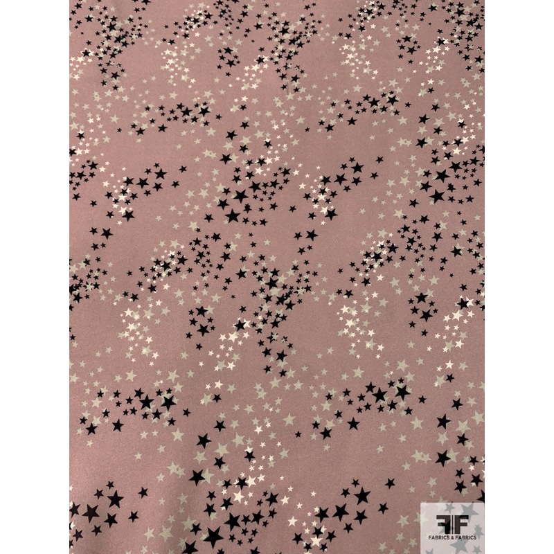 Stars Printed Silk Georgette – Dusty Pink / Black / Light Sage Fabric by the Yard