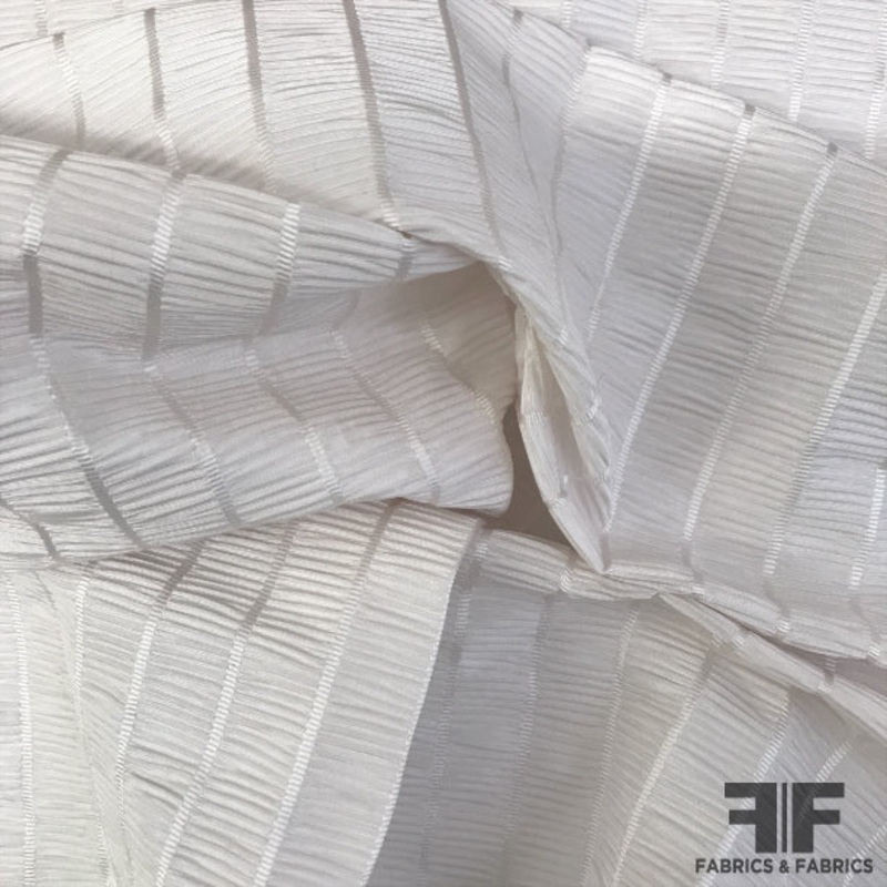 Striped and Micro-Pleated Silk Taffeta Novelty – Off-White Fabric by the Yard