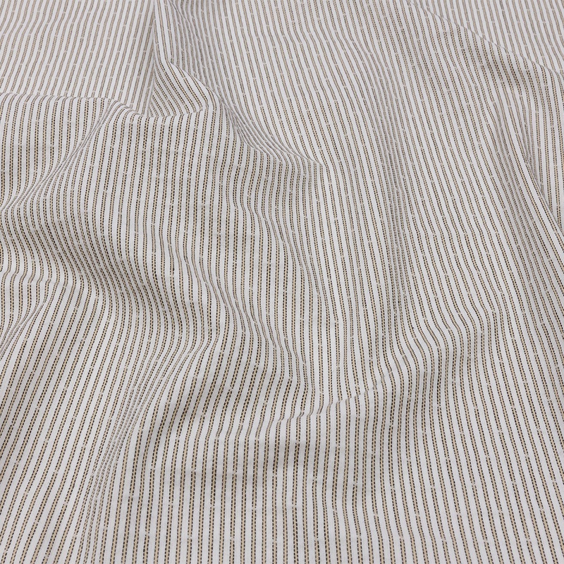White and Tan Striped Cotton Woven