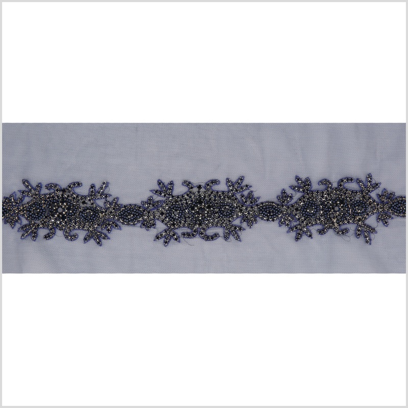 2.5″ Dark Blue Fancy Beaded Rhinestone Trim
