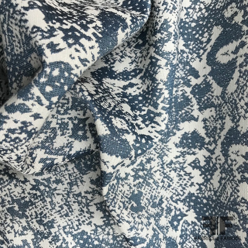 Abstract Metallic Brocade – Blue / White Fabric by the Yard