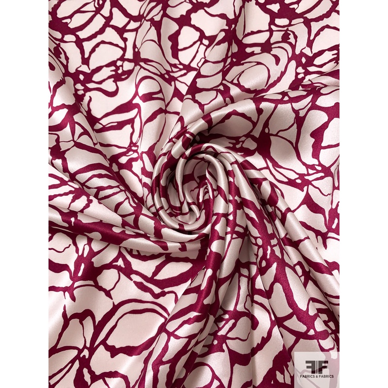 Abstract Printed Silk Charmeuse – Boysenberry / Off-White Fabric by the Yard