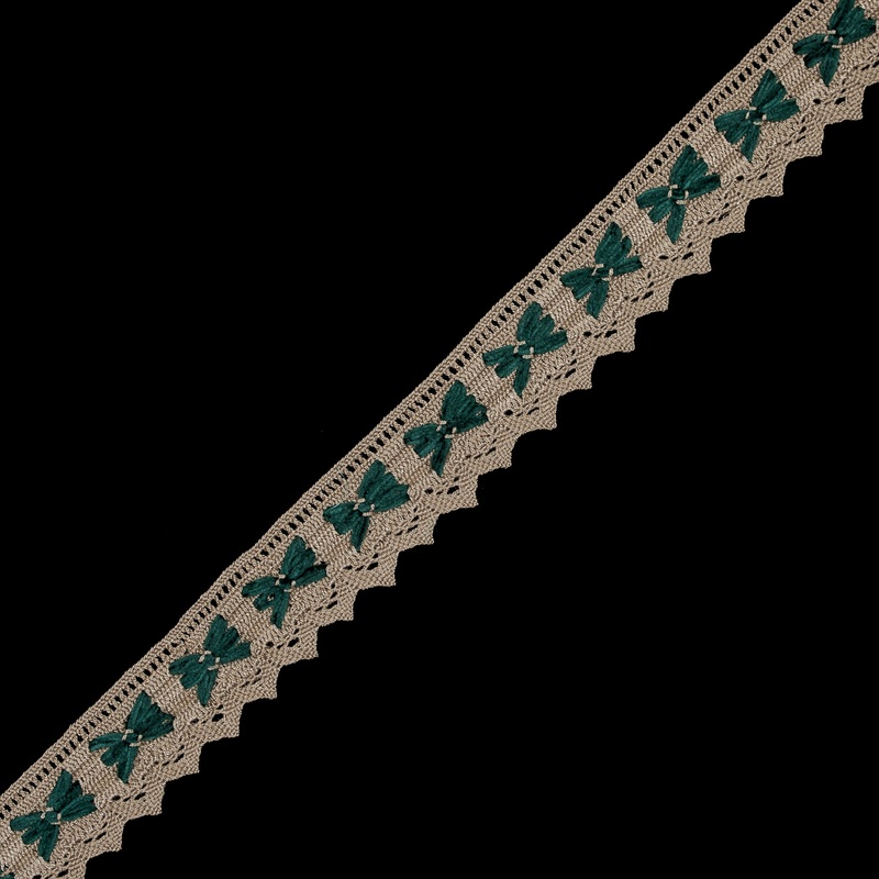 Beige Crochet Trim with Green Chenille Inserts – 1.5″