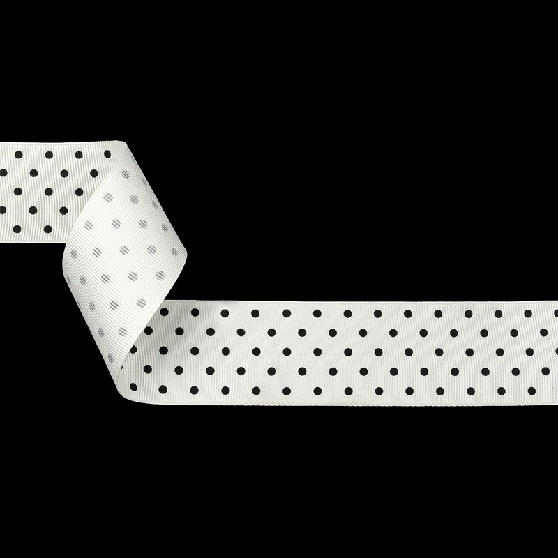 Bright White and Moonless Night Polka Dots Grosgrain Ribbon – 1.625″