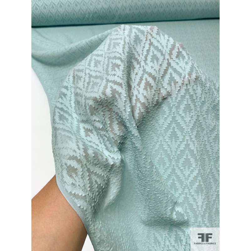 Geometric Clip Silk Blend Chiffon – Dusty Seafoam Fabric by the Yard