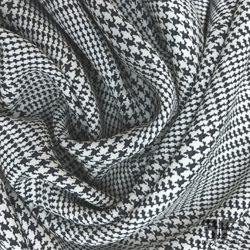 Italian Glen Plaid Printed Silk Jacquard – Black/White Fabric by the Yard