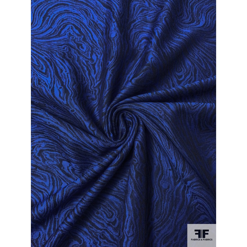 Italian Marble Wood Grain Fine Wool Challis – Blue / Navy Fabric by the Yard