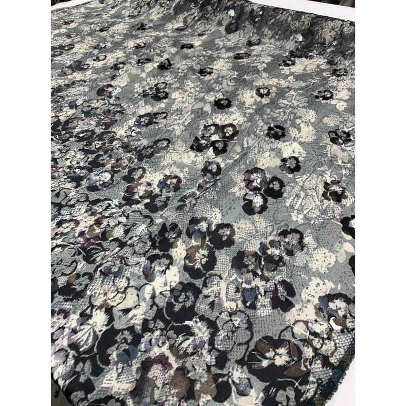 Novelty Snakeskin Printed Floral Burnout Silk Chiffon – Grey / Ivory / Blue / Violet Fabric by the Yard