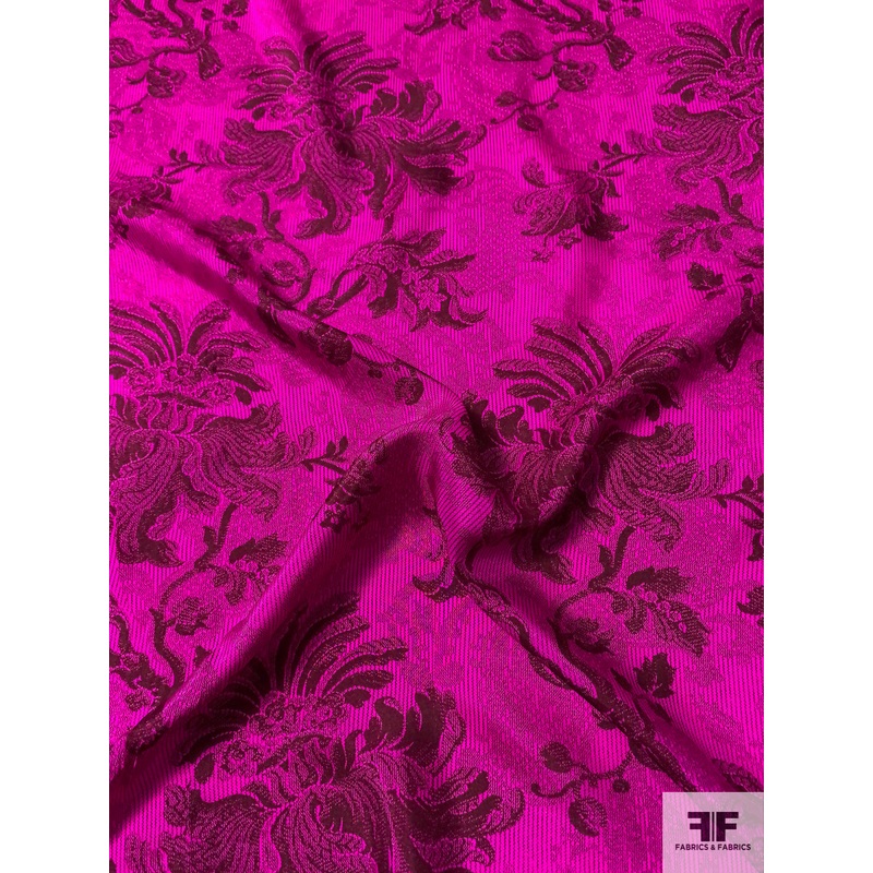 Ornate Regal Floral Printed Silk Habotai – Magenta / Boysenberry Fabric by the Yard