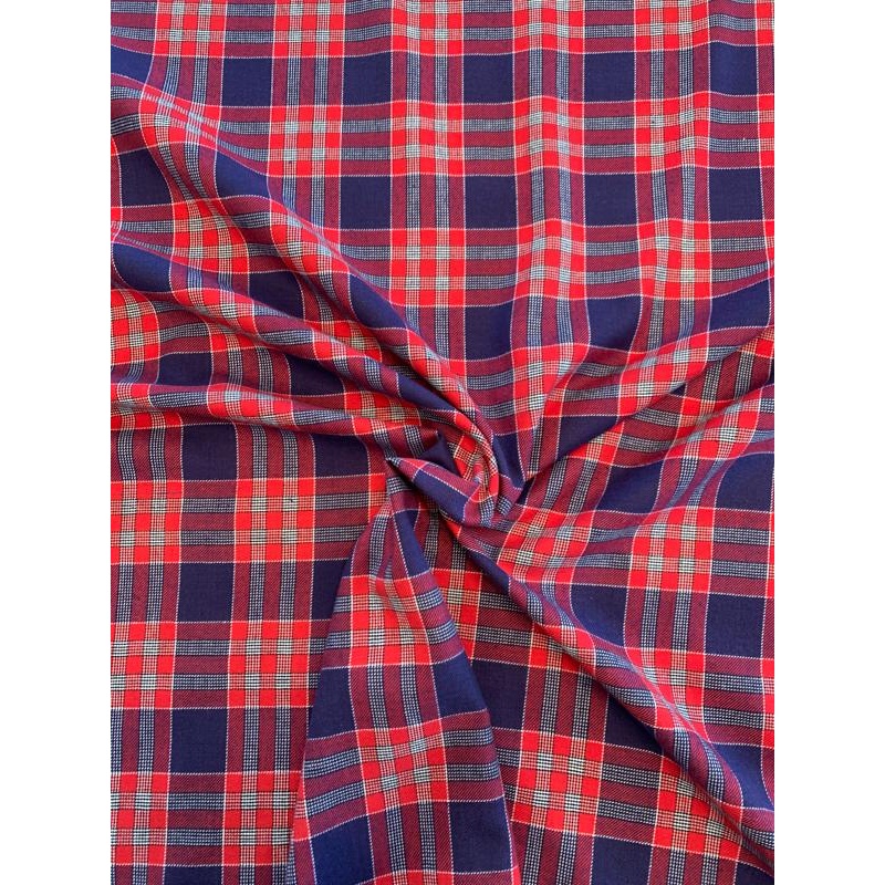 Plaid Yarn-Dyed Cotton Shirting – Red / Navy / White Fabric by the Yard