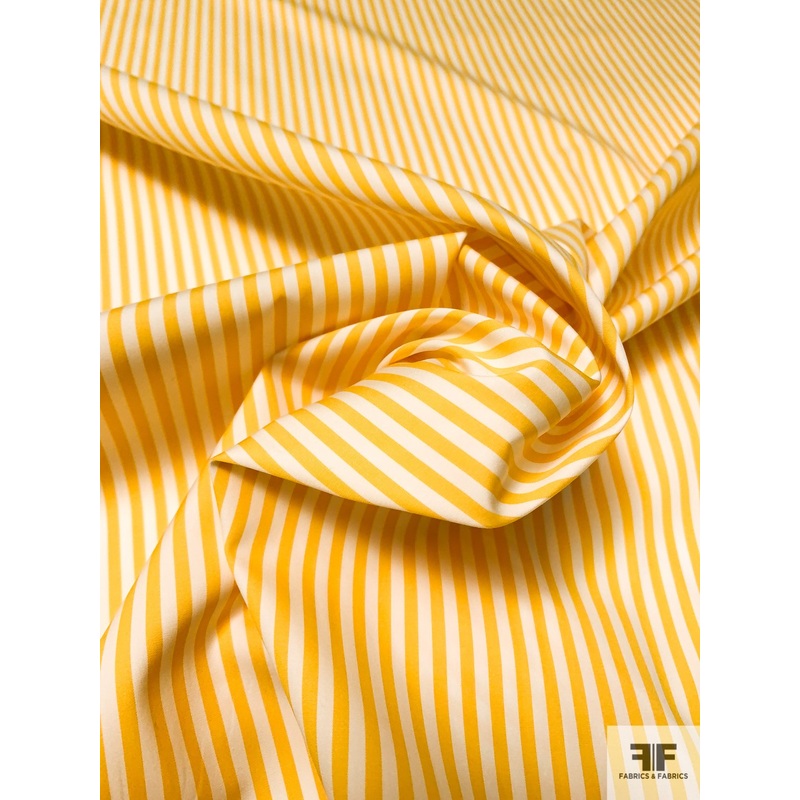 Vertical Striped Yarn-Dyed Cotton Shirting – Bold Yellow / White Fabric by the Yard