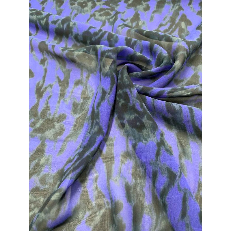 Abstract Floral Printed Silk Chiffon – Purple / Black / Grey Fabric by the Yard