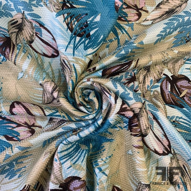 Floral Basketweave Silk Suiting – Green/Blue Fabric by the Yard