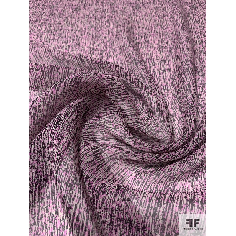 Italian Ditsy Streaks Printed Silk Chiffon – Pink / Black / Off-White Fabric by the Yard