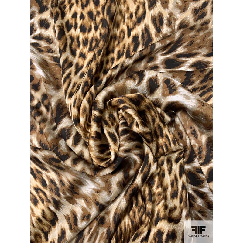 Leopard Printed Satin Silk Chiffon – Browns / Tan Fabric by the Yard