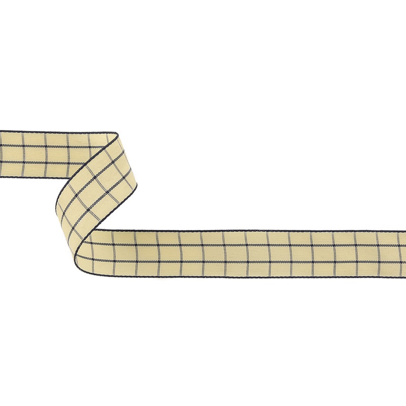 Navy and Ethereal Green Windowpane Check Woven Ribbon – 1″