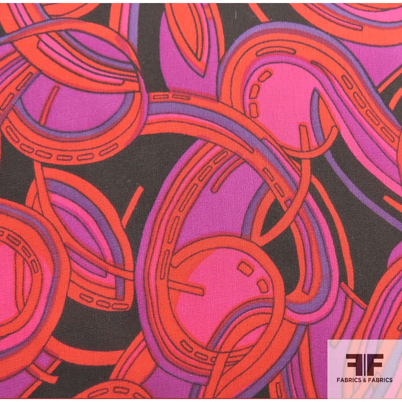 Paisley-Like Printed Silk Chiffon – Red/Pink/Black Fabric by the Yard