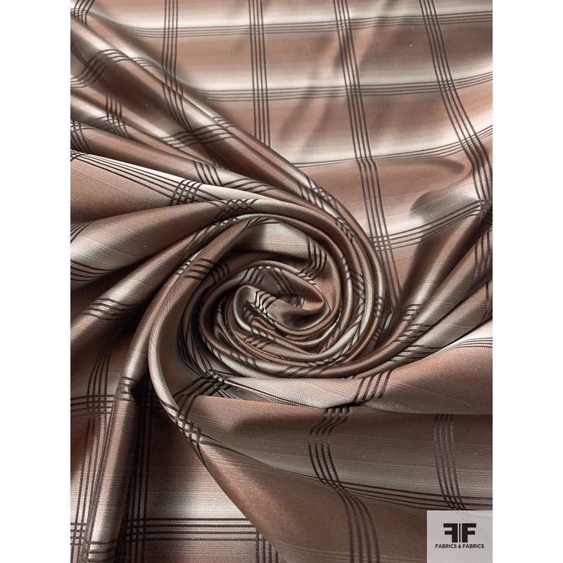 Plaid Silk Necktie Jacquard Brocade – Brown / Beige Fabric by the Yard