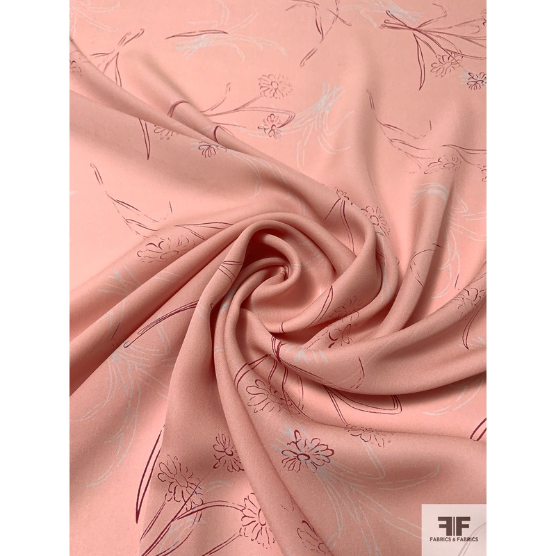 Wispy Floral Printed Silk Georgette – Dusty Pink / Cranberry / Seafoam Fabric by the Yard