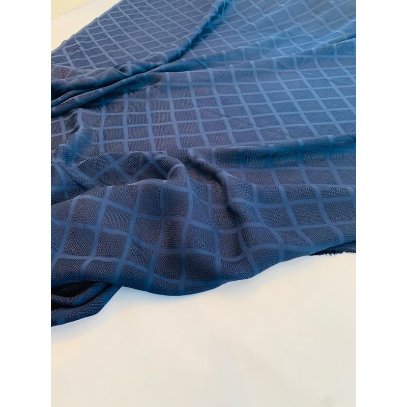 Basketweave Jacquard Diamond Grid Rayon – Navy Blue Fabric by the Yard