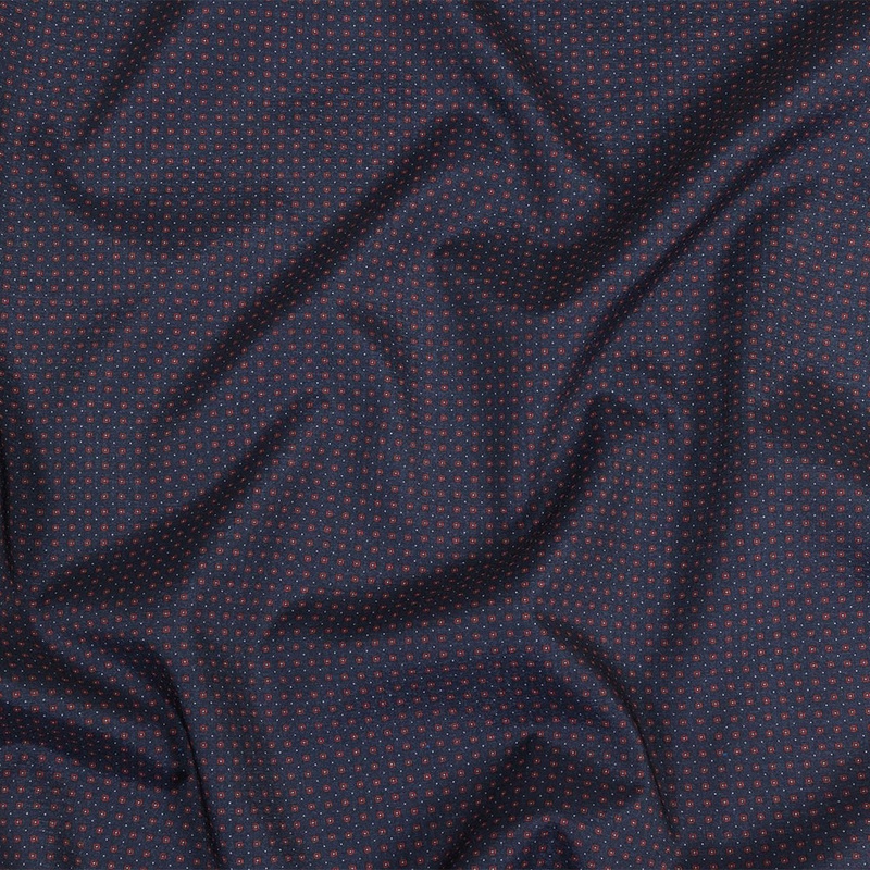 Black Iris, Red and White Tiny Medallions Stretch Polyester Woven
